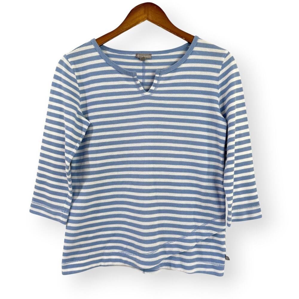 T by Talbots White Light Blue Nautical Striped Top XS 3/4 Sleeve Cotton Blend